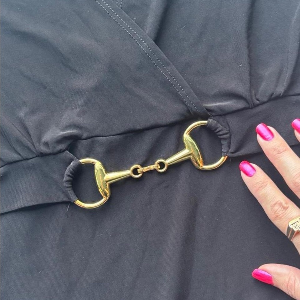 ✨DRESSBARN BLACK TOP GOLD CHAIN FLAIR HEM PRINCESS SLEEVE✨ - Picture 4 of 4